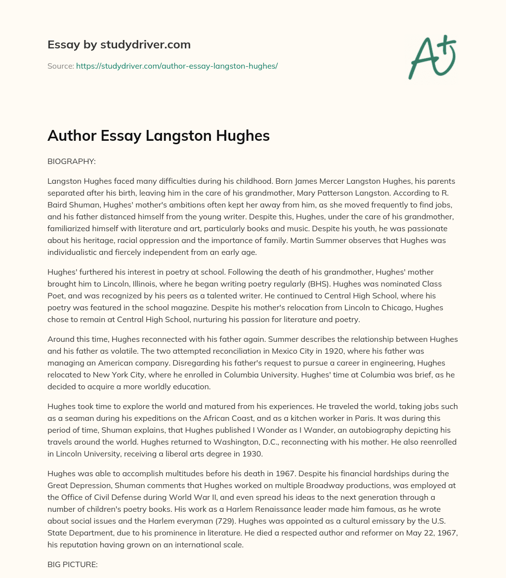 Author Essay Langston Hughes essay