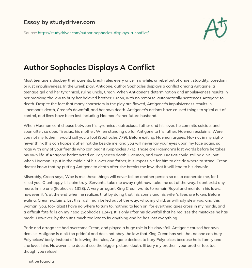 Author Sophocles Displays a Conflict essay