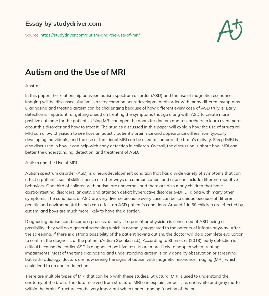 Autism and the Use of MRI essay