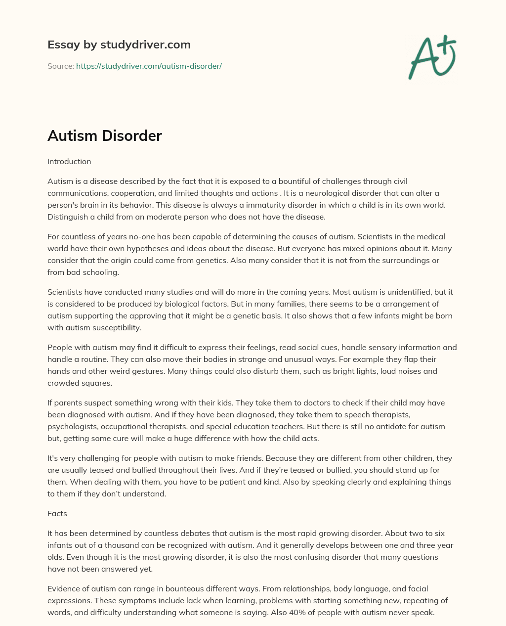 Autism Disorder essay