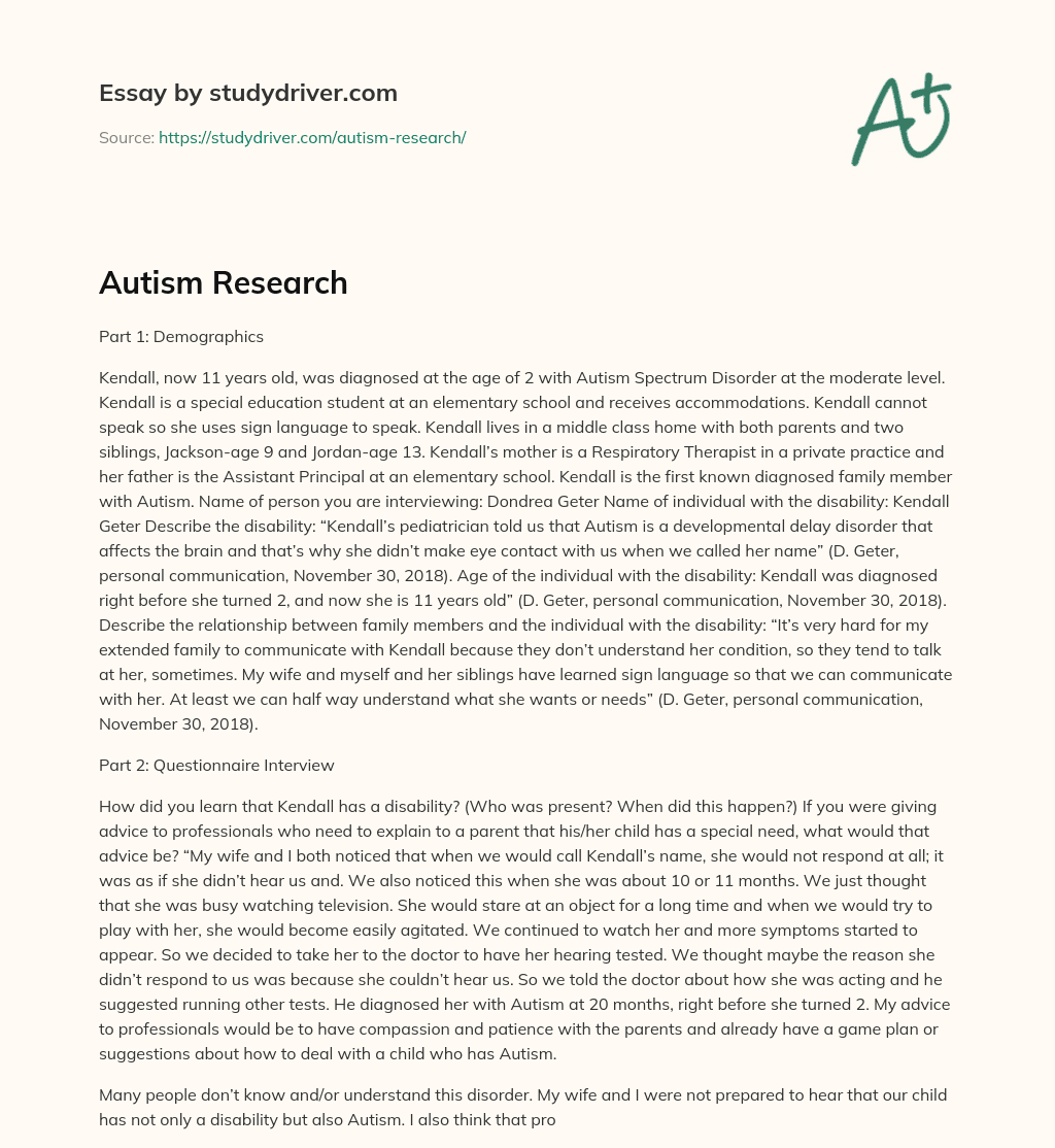 Autism Research essay