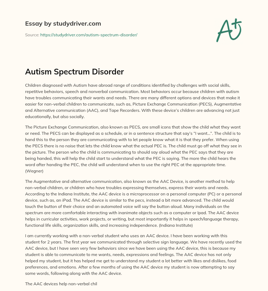 Autism Spectrum Disorder essay