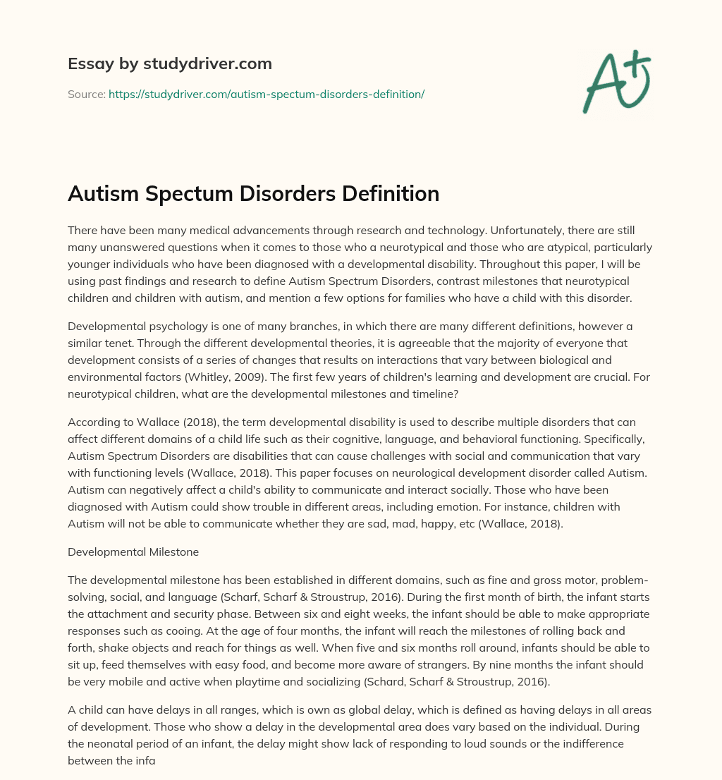 Autism Spectum Disorders Definition essay
