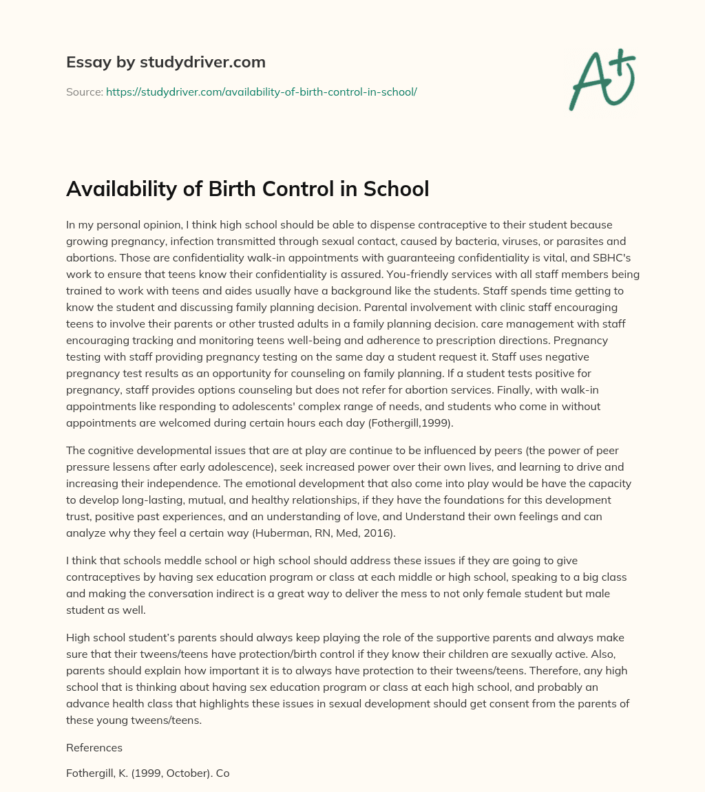 Availability of Birth Control in School essay