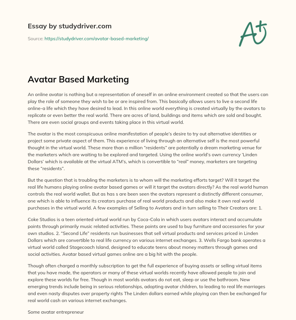 Avatar Based Marketing essay