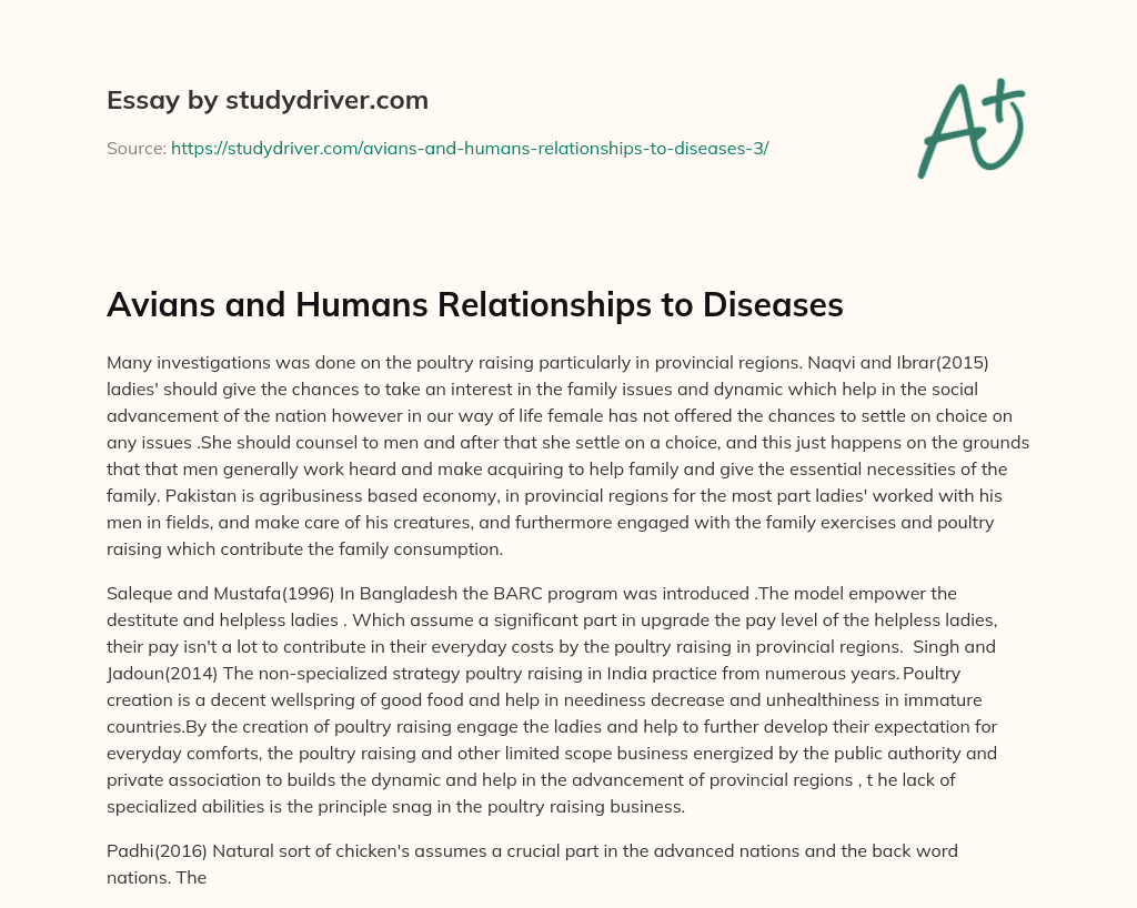 Avians and Humans Relationships to Diseases essay