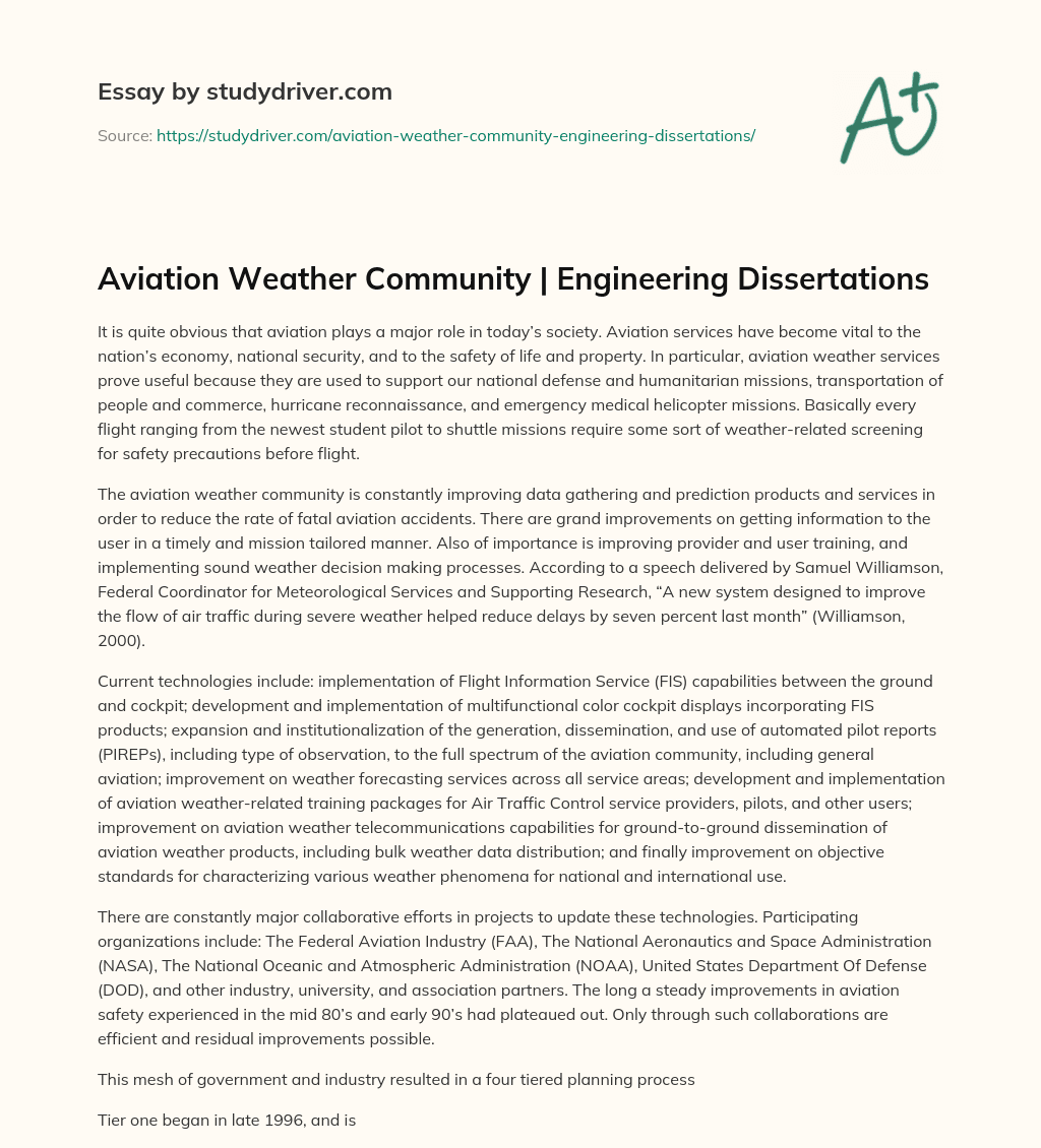 Aviation Weather Community | Engineering Dissertations essay