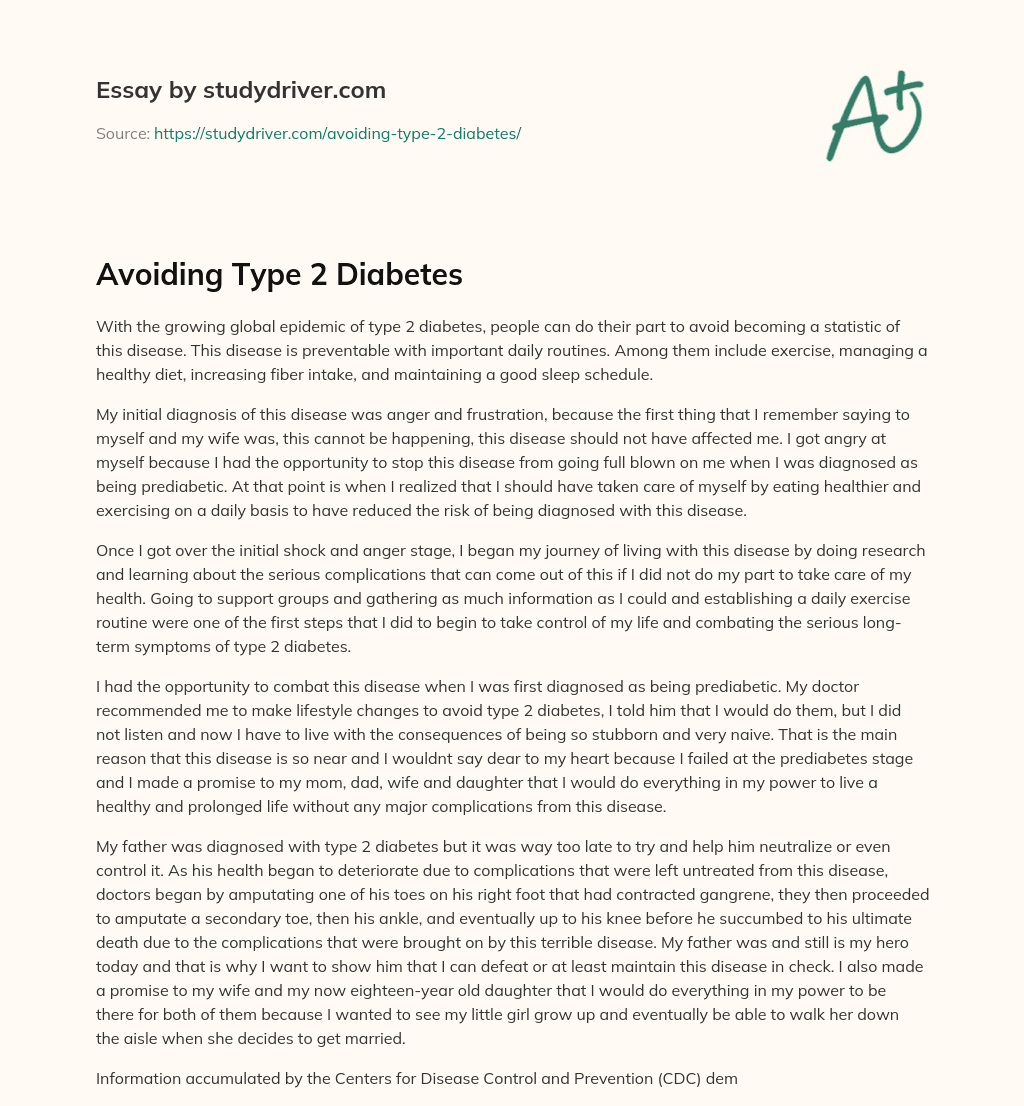 Avoiding Type 2 Diabetes essay