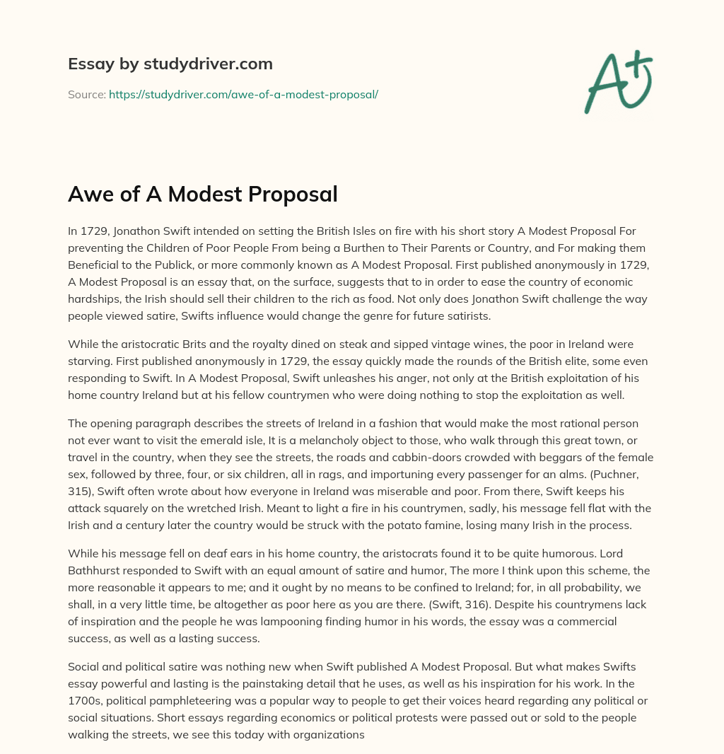 Awe of a Modest Proposal essay