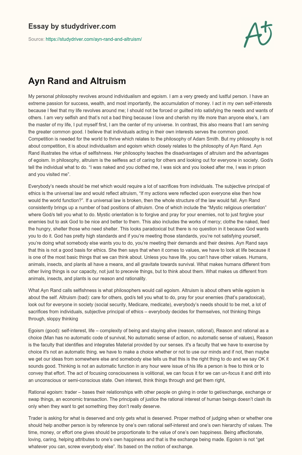 Ayn Rand and Altruism essay