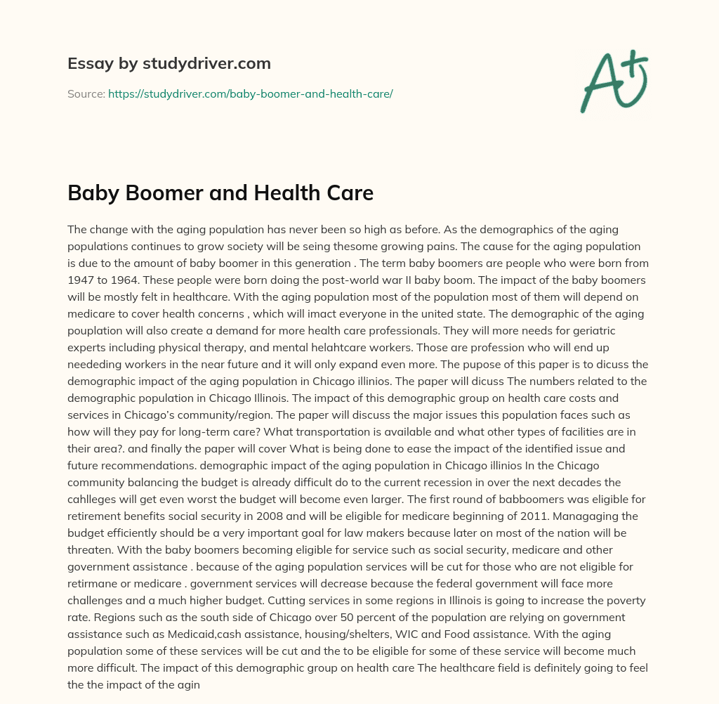Baby Boomer and Health Care essay
