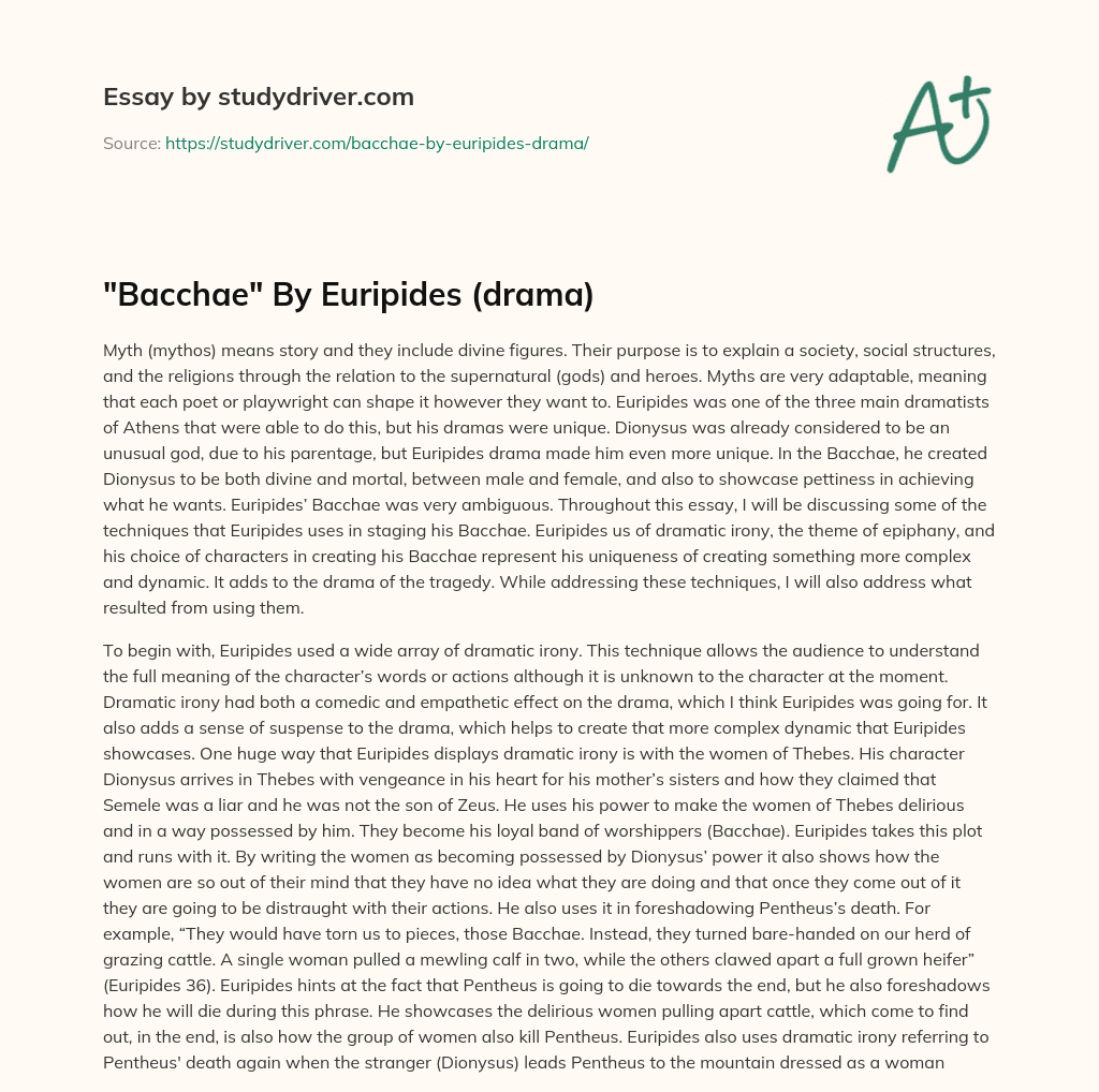 “Bacchae” by Euripides (drama) essay