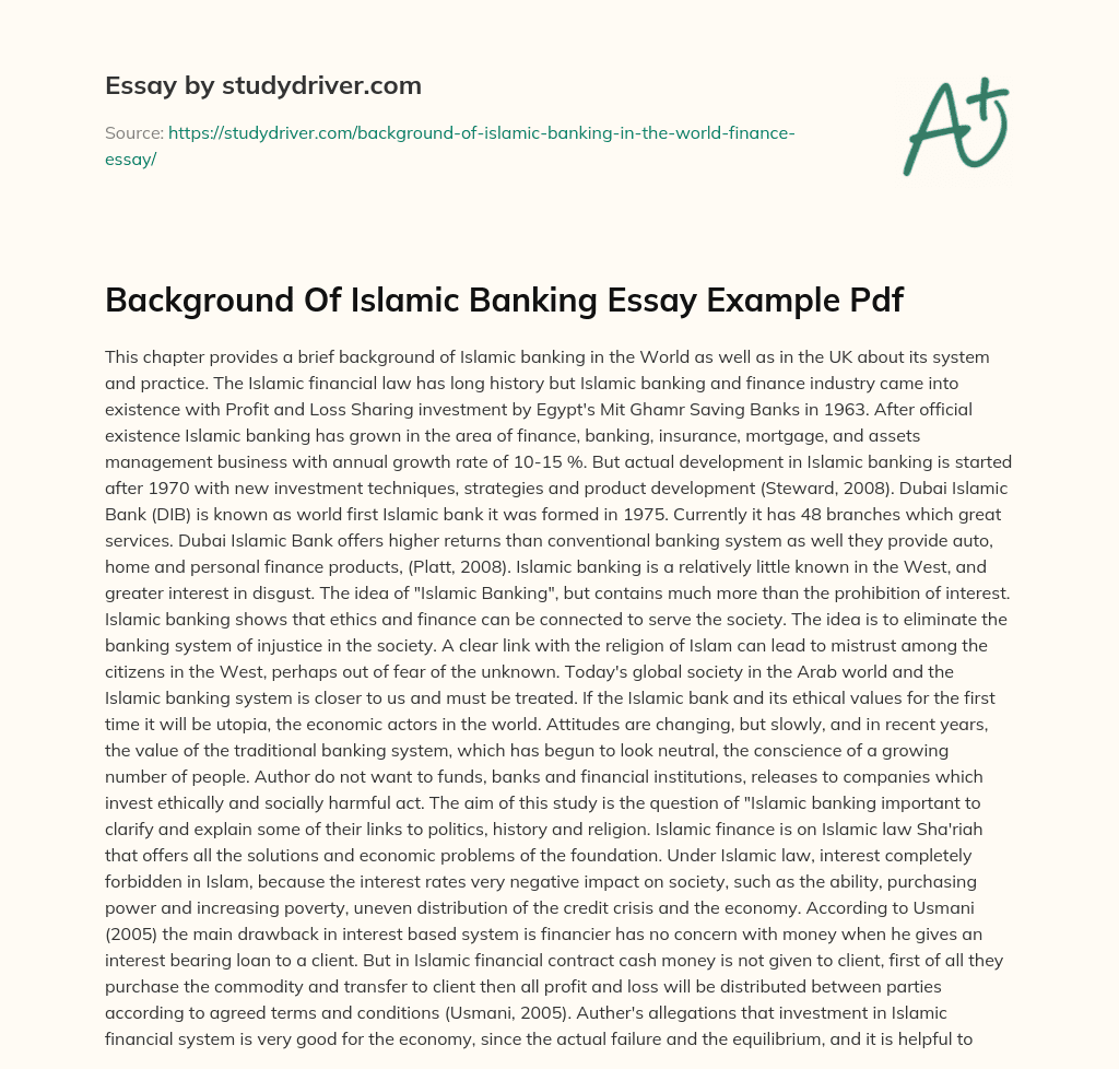 Background of Islamic Banking Essay Example Pdf essay