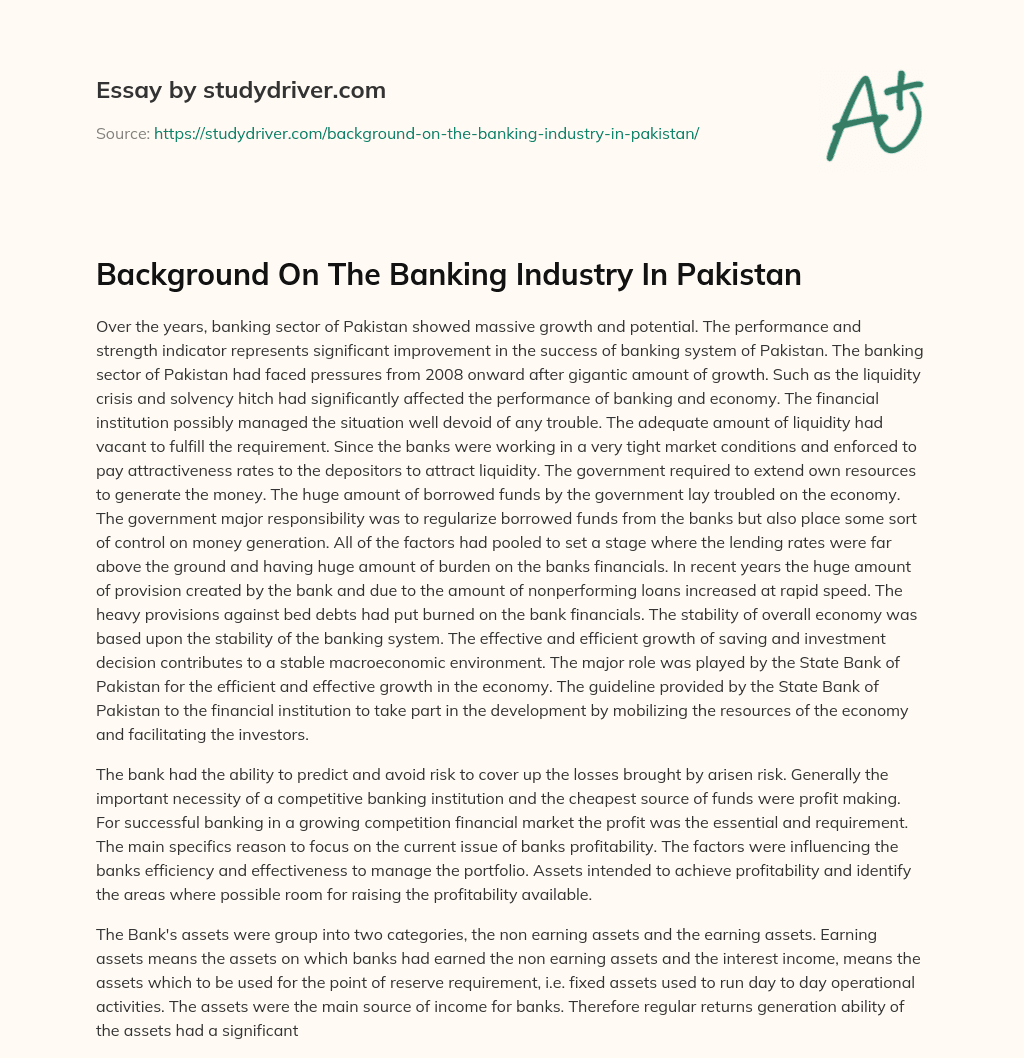 Background on the Banking Industry in Pakistan essay