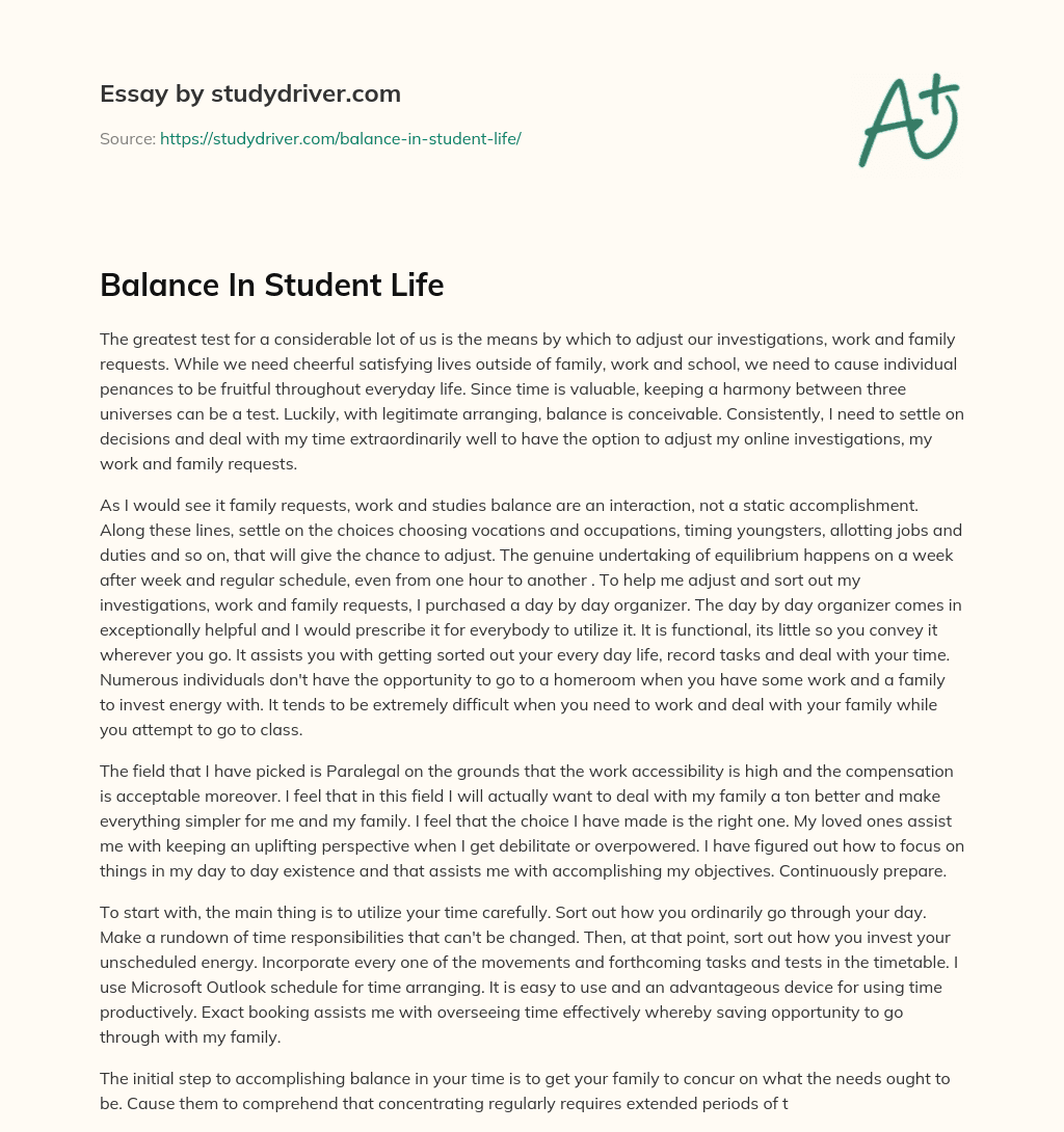 Balance in Student Life essay