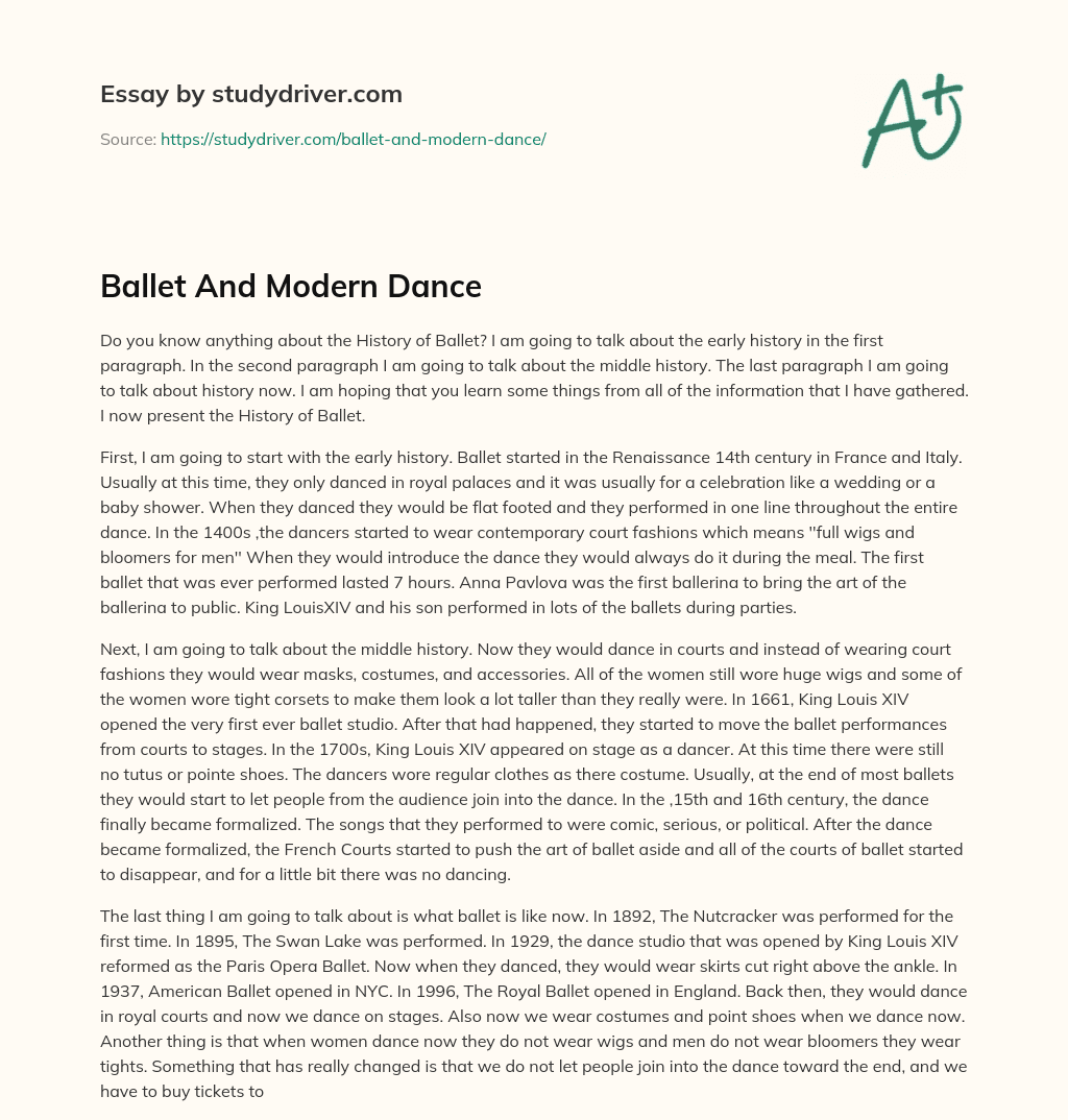 Ballet and Modern Dance essay