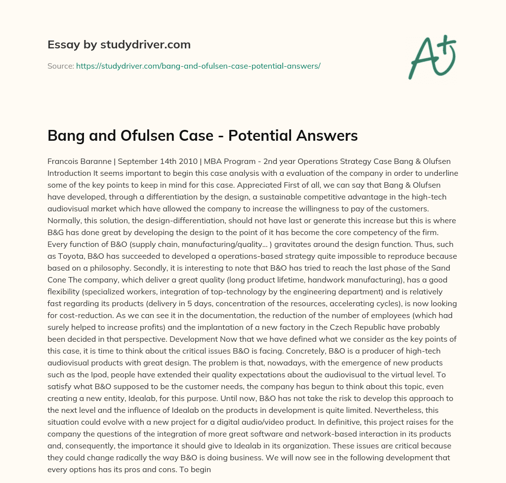 Bang and Ofulsen Case – Potential Answers essay