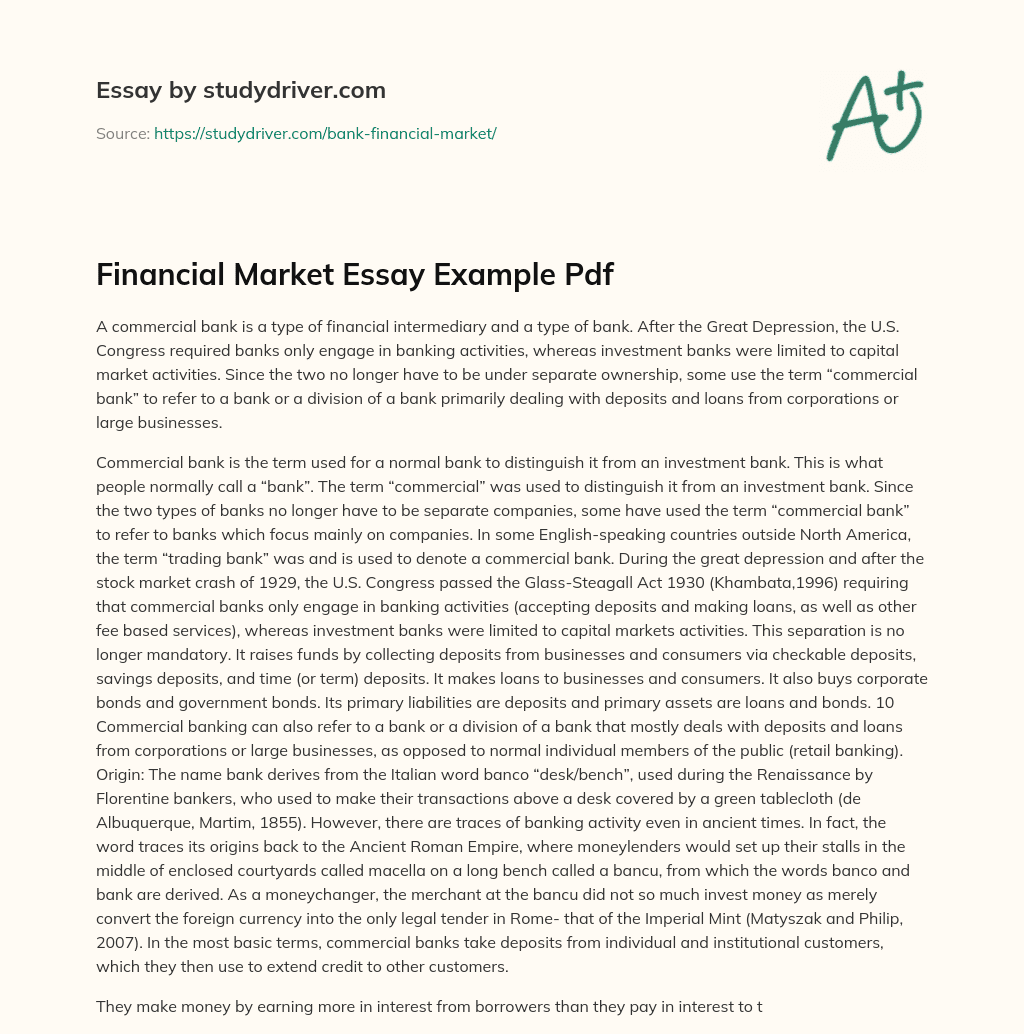 Financial Market Essay Example Pdf essay