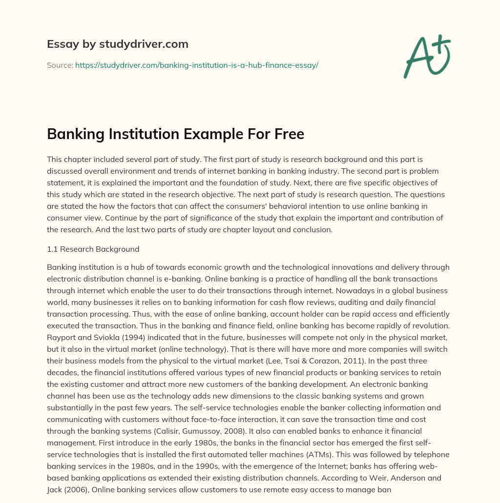 Banking Institution Example for Free essay
