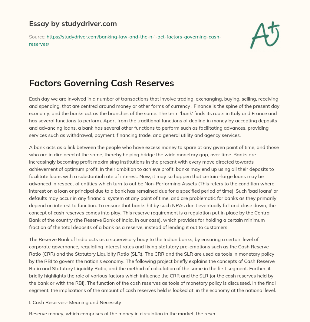 Factors Governing Cash Reserves essay