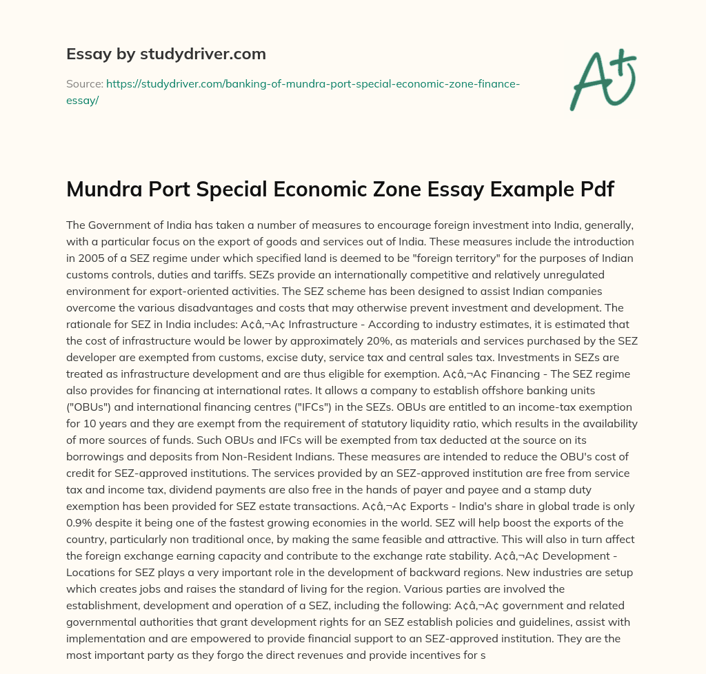 Mundra Port Special Economic Zone Essay Example Pdf essay