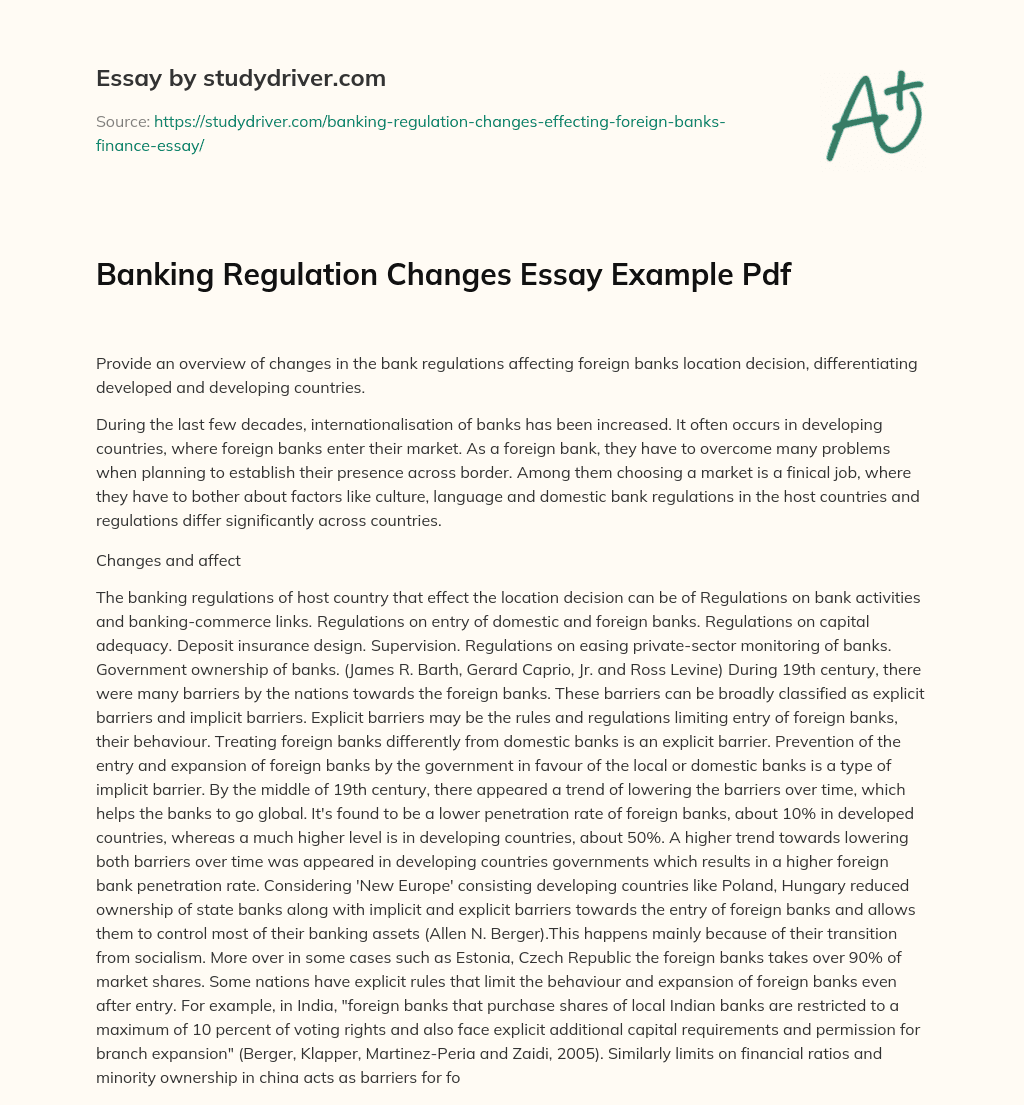 Banking Regulation Changes Essay Example Pdf essay