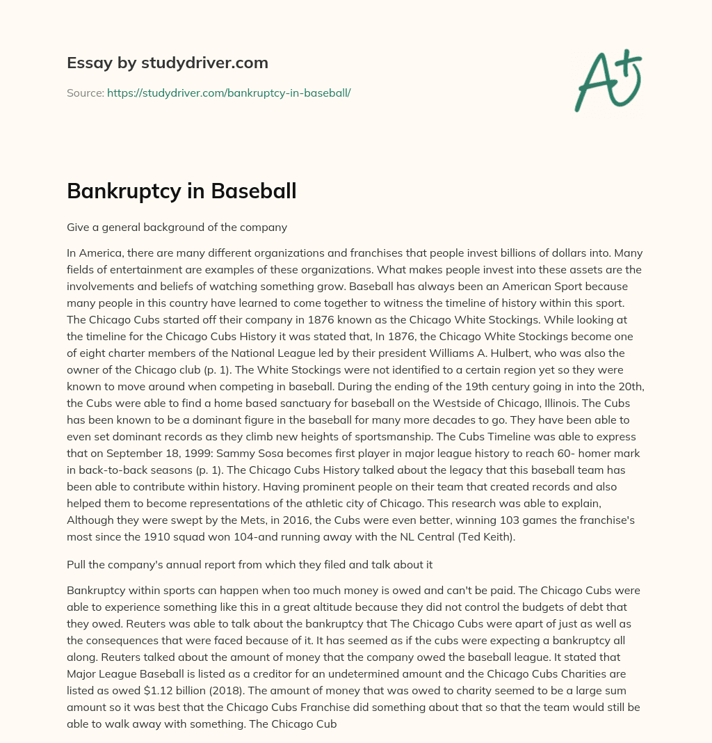 Bankruptcy in Baseball essay