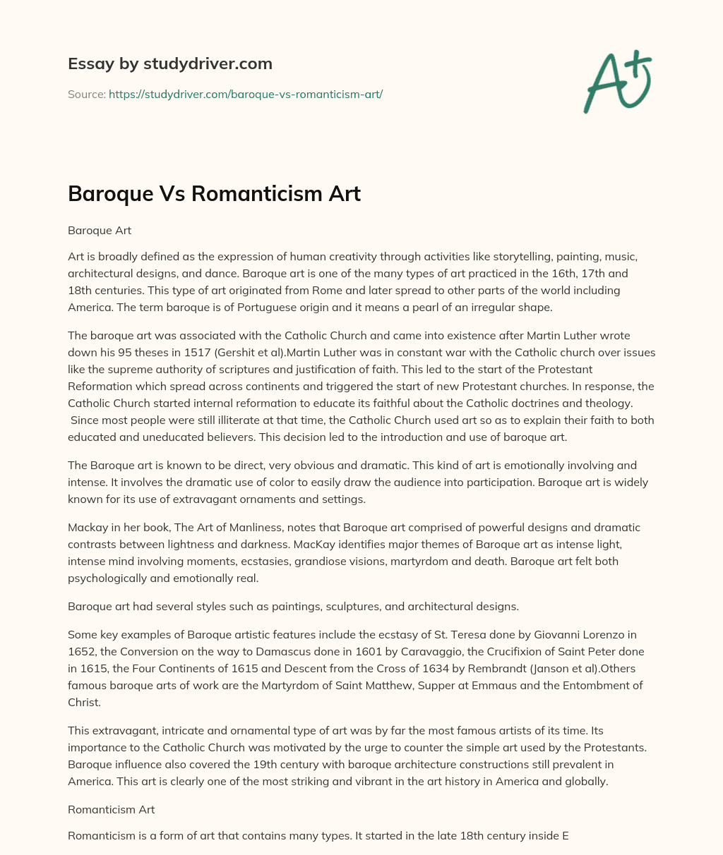 Baroque Vs Romanticism Art essay