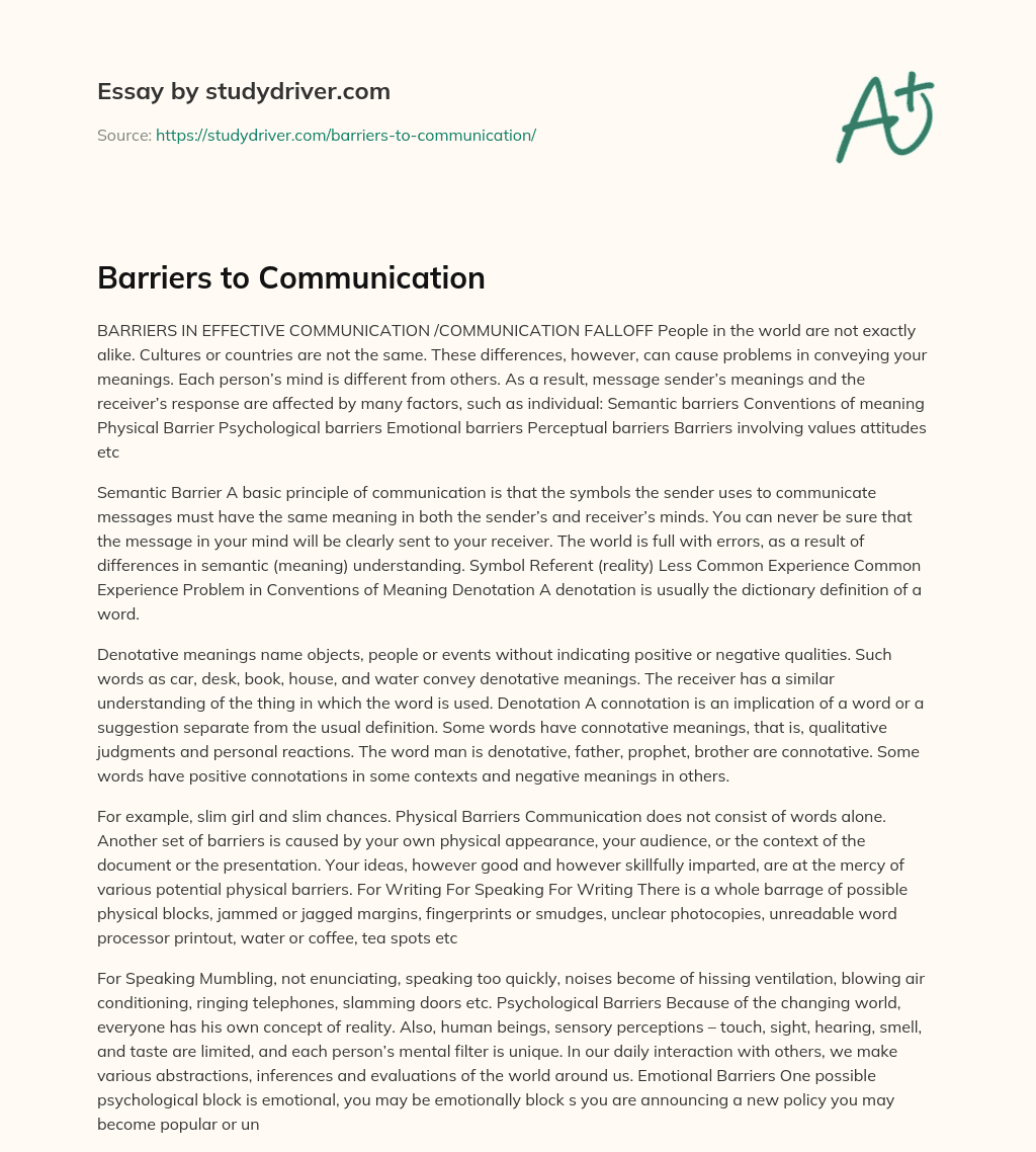 Barriers to Communication essay