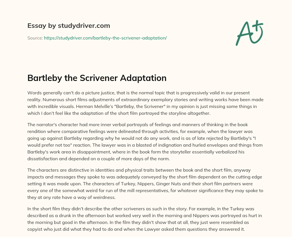 Bartleby the Scrivener Adaptation essay