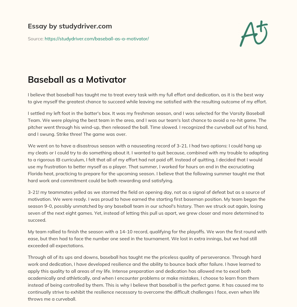 Baseball as a Motivator essay