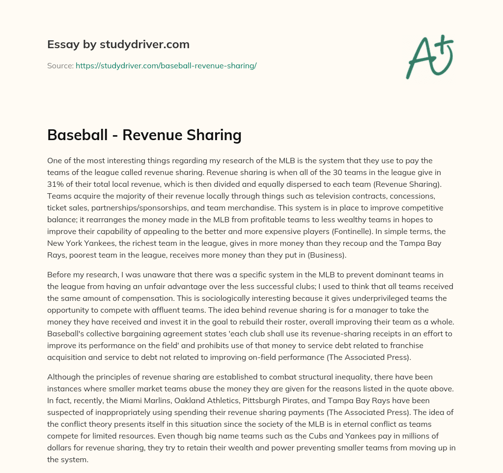 Baseball – Revenue Sharing essay