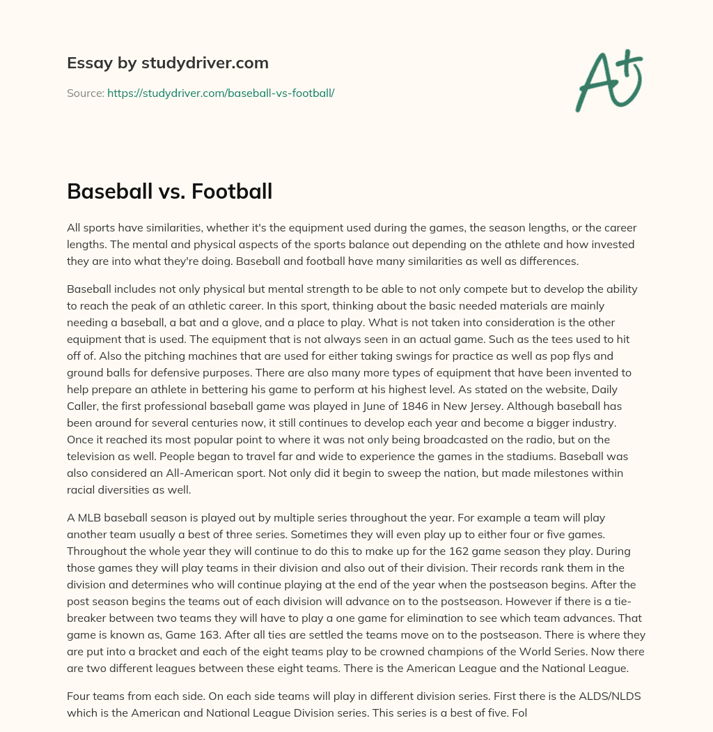 Baseball Vs. Football essay