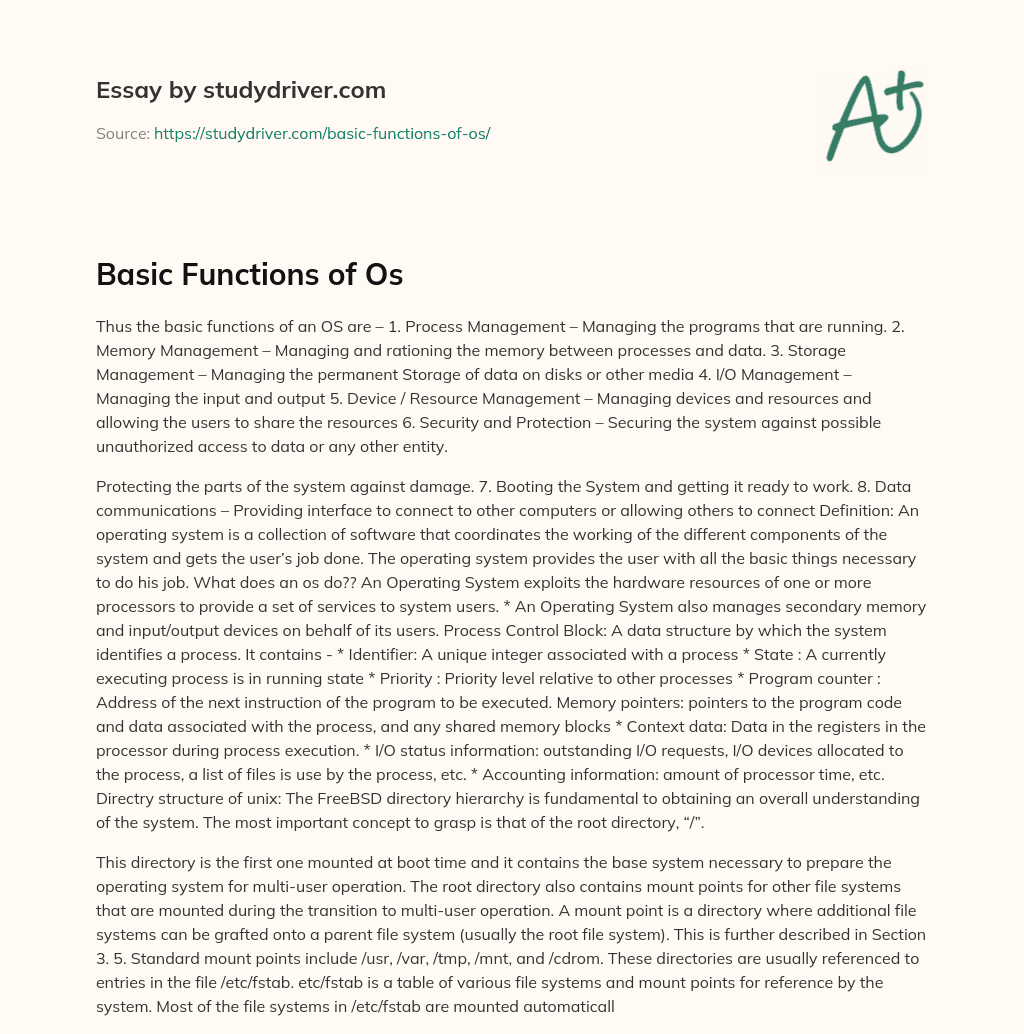 Basic Functions of Os - Free Essay Example | StudyDriver.com