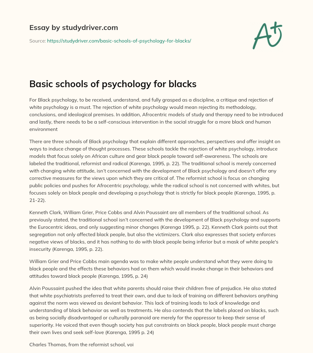 Basic Schools of Psychology for Blacks essay