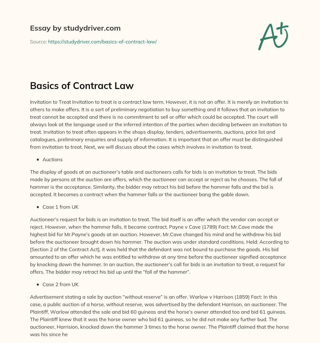 Basics of Contract Law essay