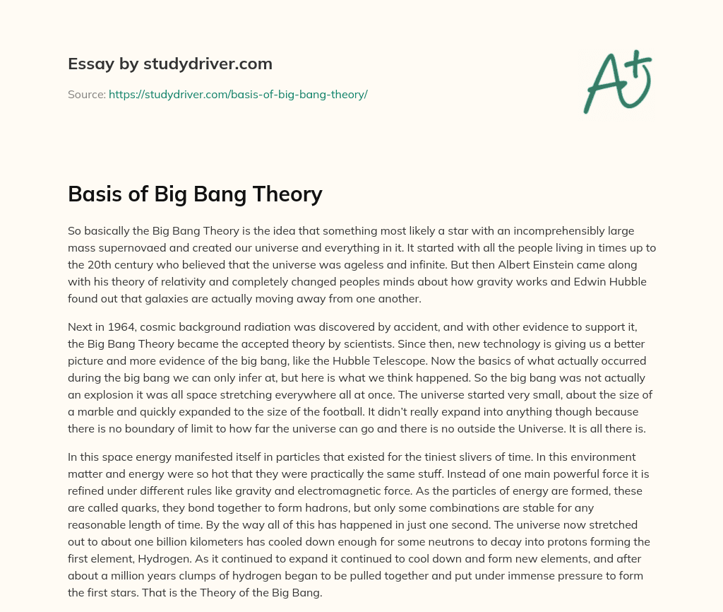 Basis of Big Bang Theory essay