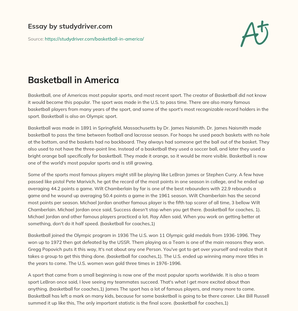 Basketball in America essay