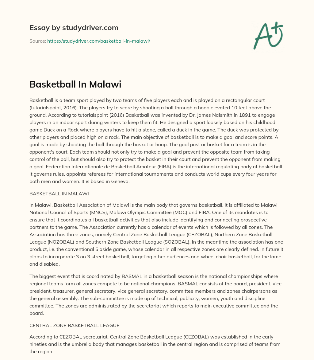 Basketball in Malawi essay