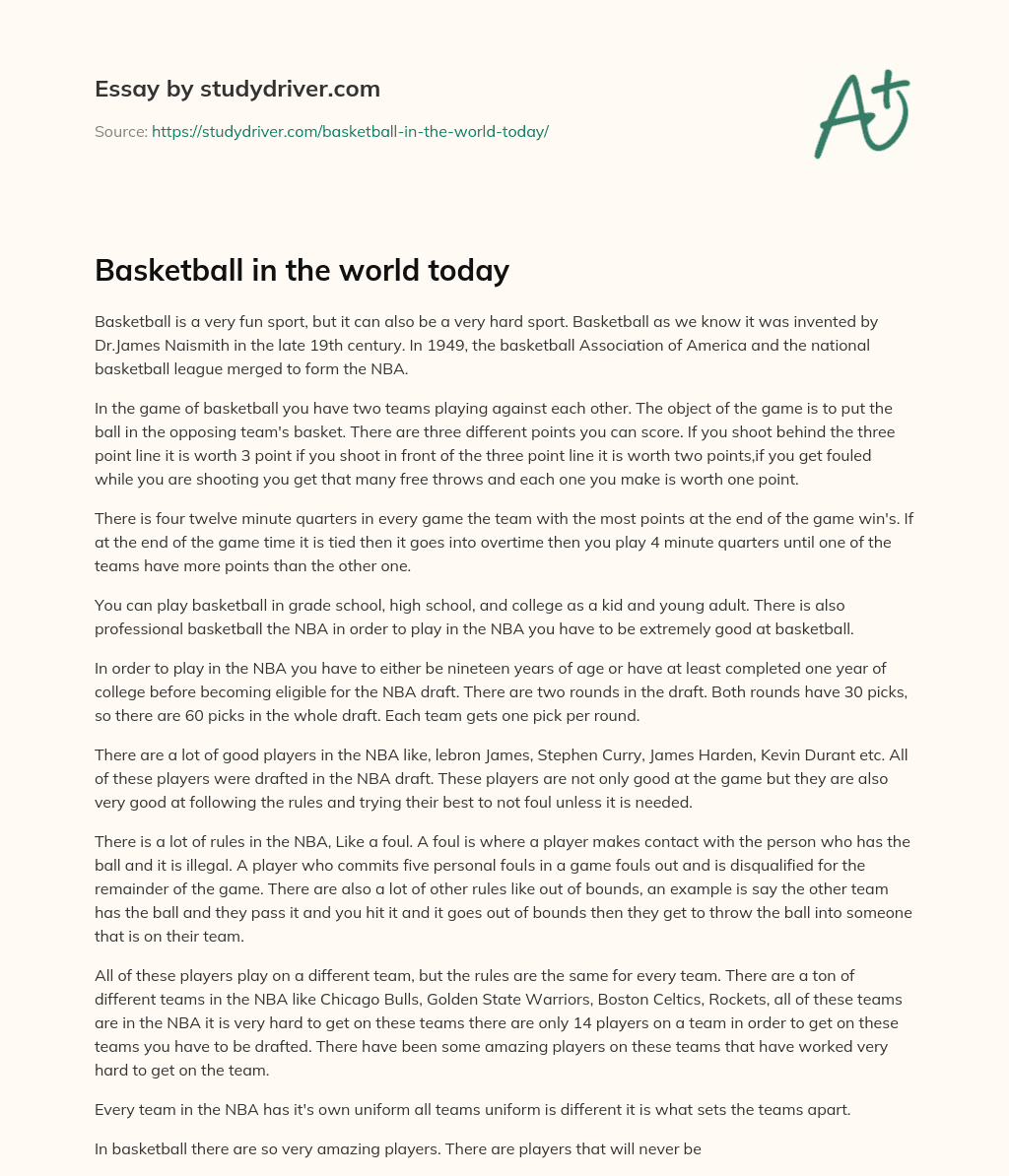 Basketball in the World Today essay