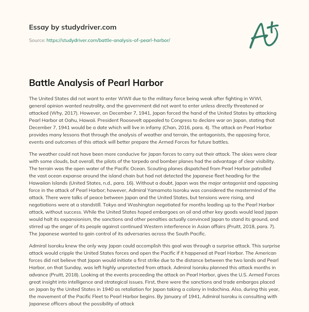 Battle Analysis of Pearl Harbor essay