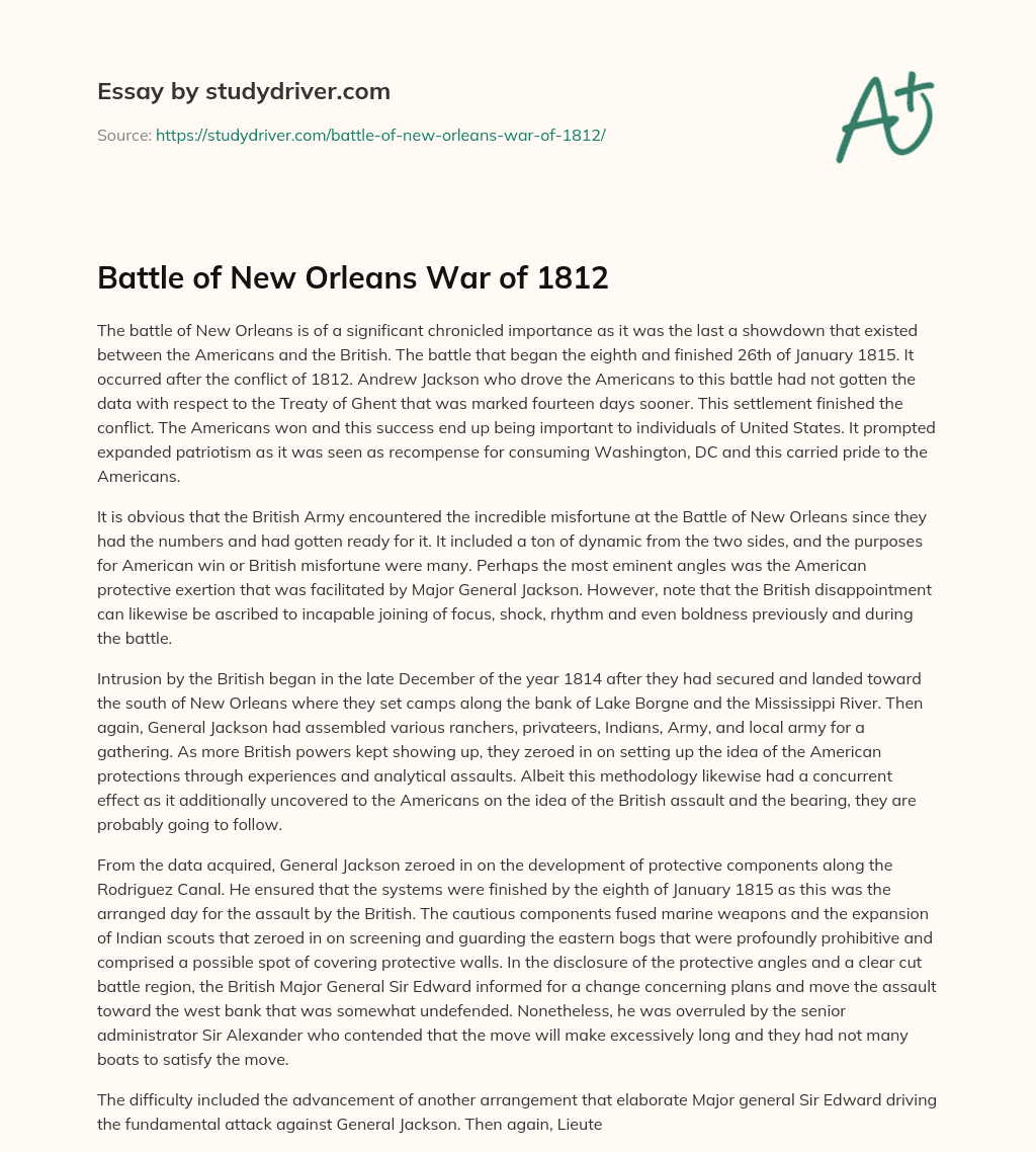 Battle of New Orleans War of 1812 essay