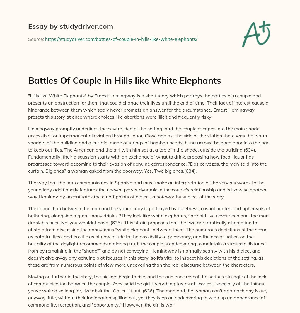 Battles of Couple in Hills Like White Elephants essay