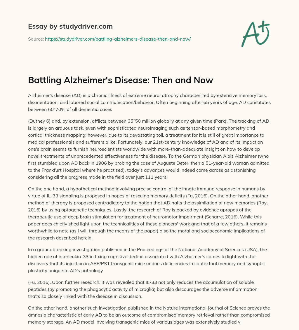 Battling Alzheimer’s Disease: then and Now essay
