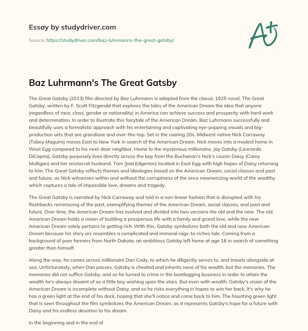 Baz Luhrmann’s the Great Gatsby essay