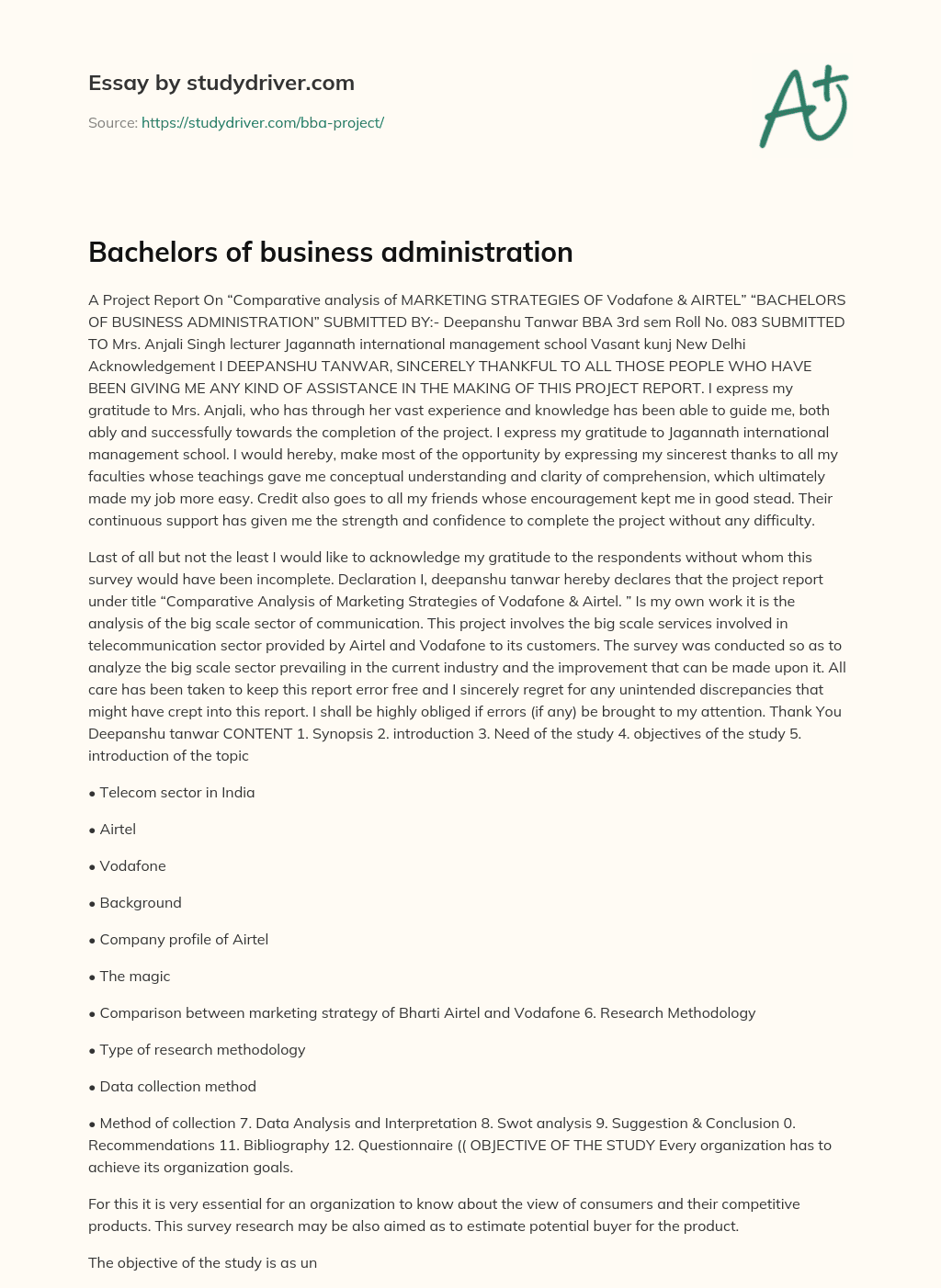 Bachelors of Business Administration essay