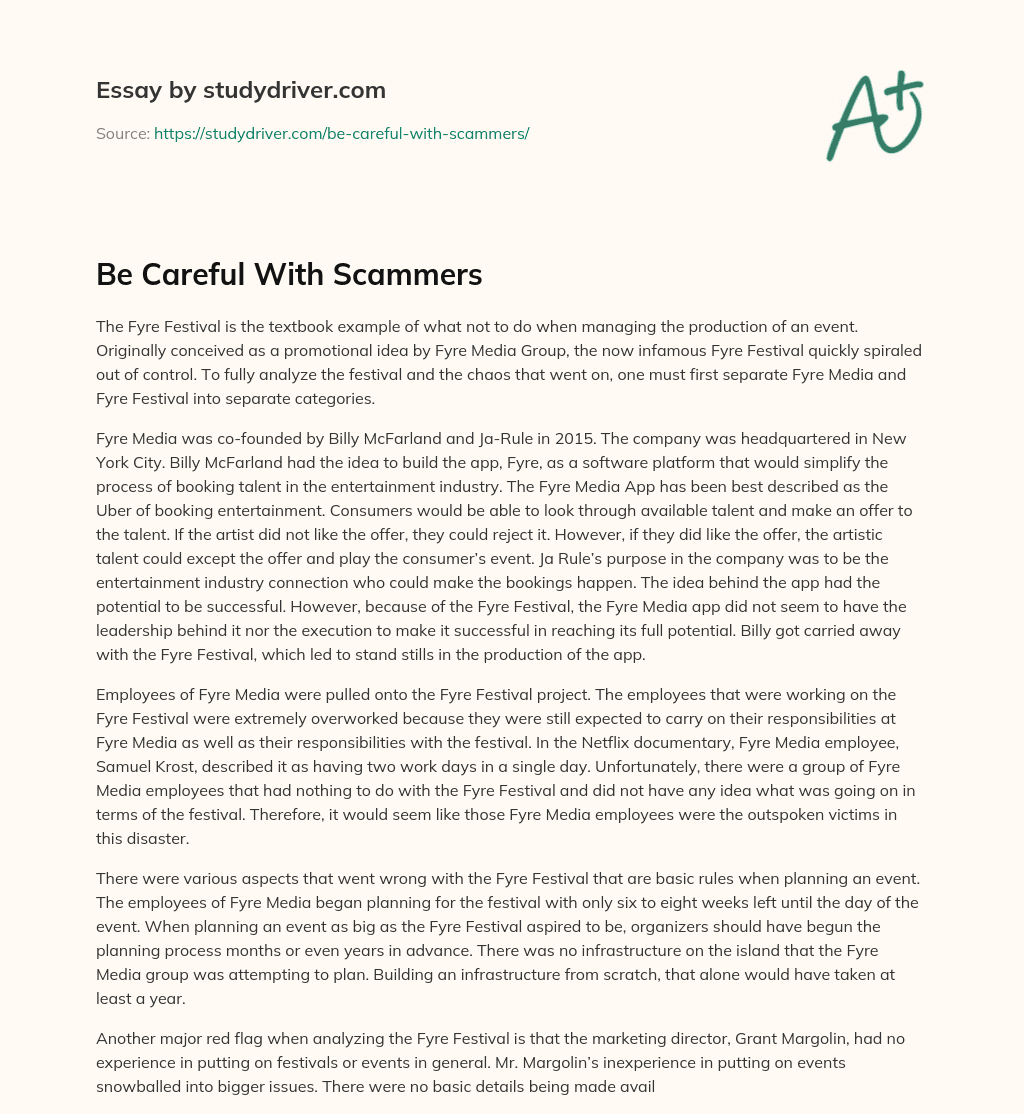 Be Careful with Scammers essay