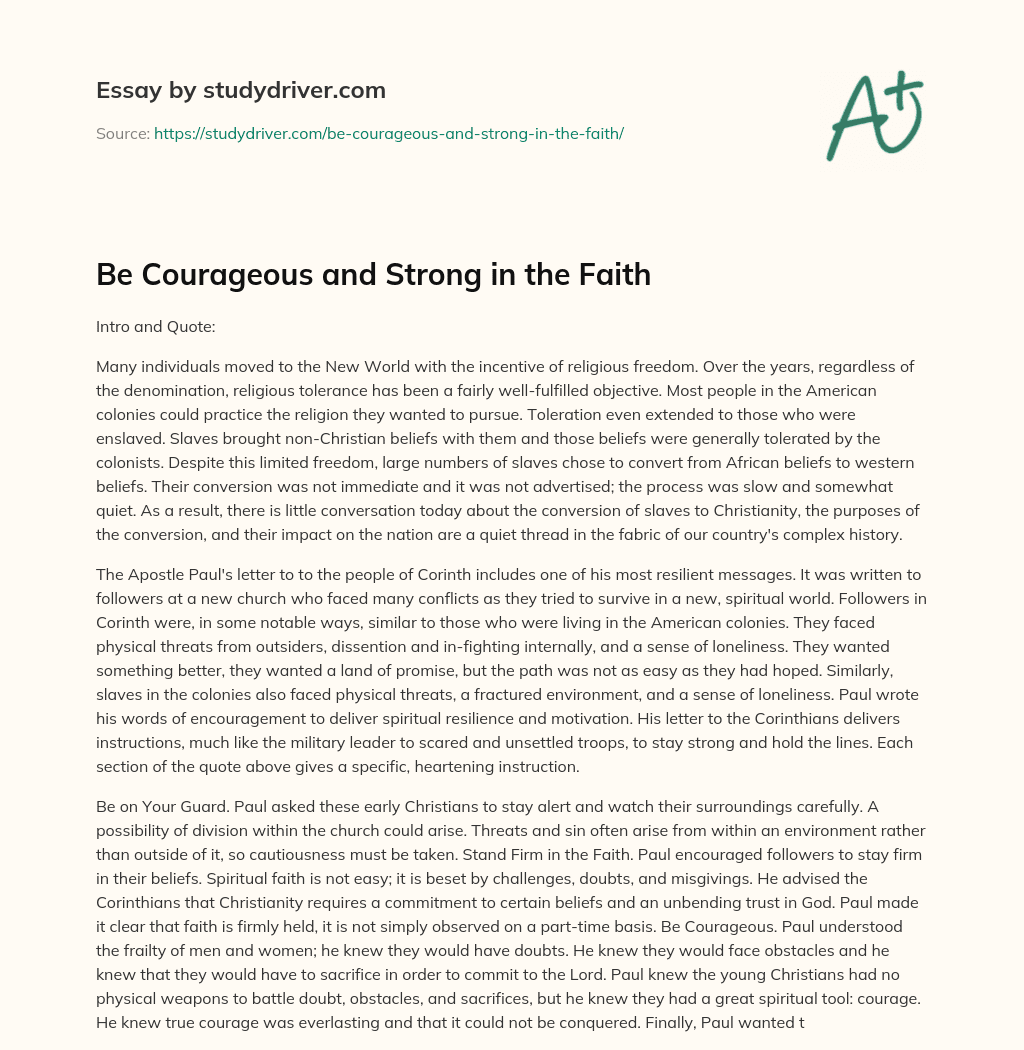 Be Courageous and Strong in the Faith essay