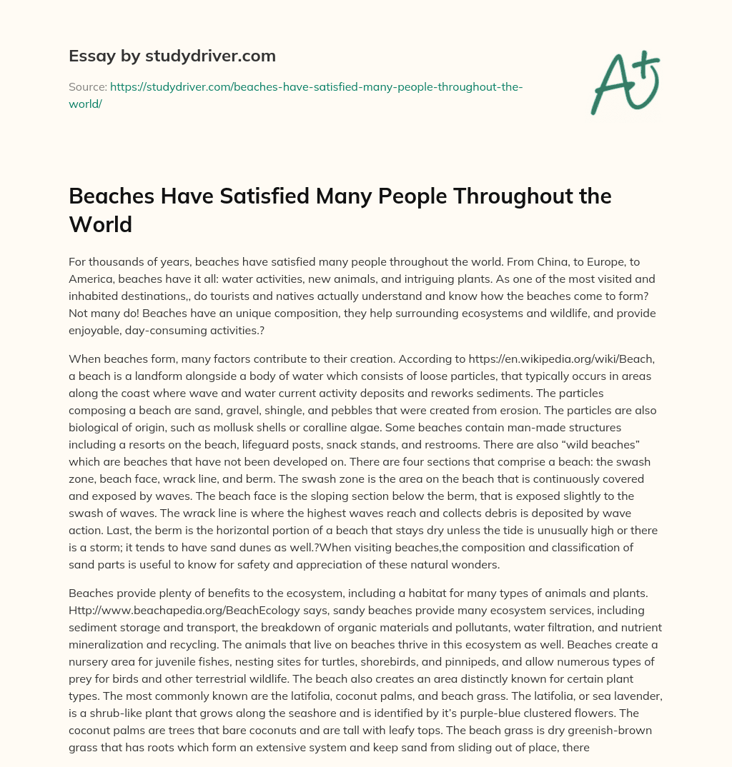 Beaches have Satisfied Many People Throughout the World essay