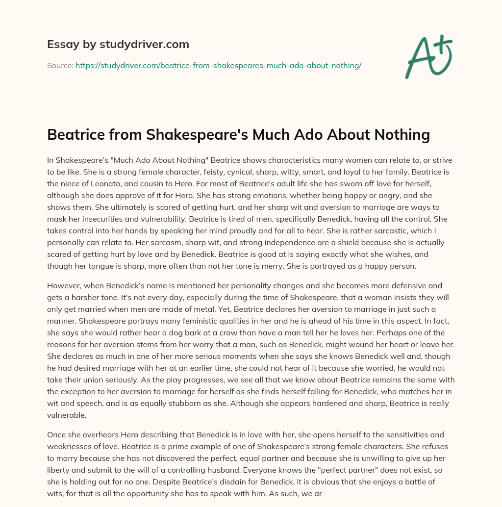 Beatrice from Shakespeare’s Much Ado about Nothing essay